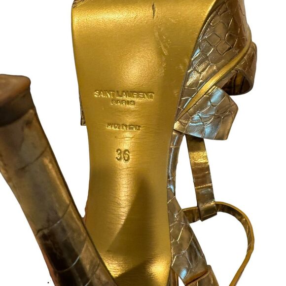 Saint Laurent Paris Gold Croc Embossed Leather Tribute Platform Sandals 36 US 6 - Picture 10 of 10